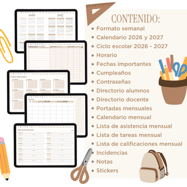 AGENDA DIGITAL MAESTROS 2026 - 2027 COLORES NEUTROS