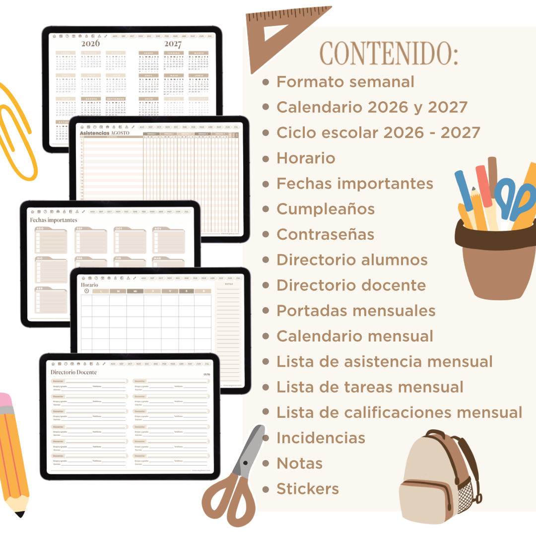 AGENDA DIGITAL MAESTROS 2026 - 2027 COLORES NEUTROS: imagen 2